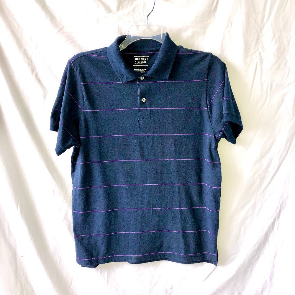 Polo Shirt by Old Navy, Navy Blue, with Purple Stripe, Medium, EC!